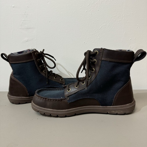 Lems Boulder Boots Size 42 Blue Brown Leather Mesh Barefoot Wide Toe - Picture 11 of 16